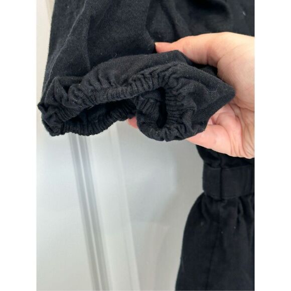 Abercrombie & Fitch Black V-Neck Puff Sleeve Top Linen Blend Size Medium - Picture 5 of 8